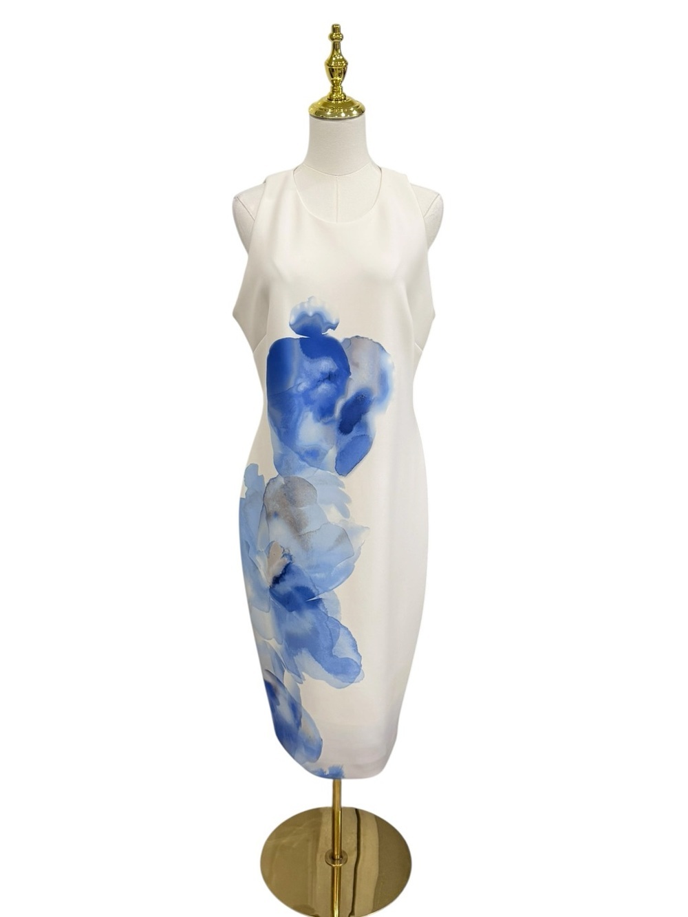 Donna Karan NWT Cielo White Blue Floral Print Sleeveless Scuba Knit Sheath Dress - Picture 10 of 16